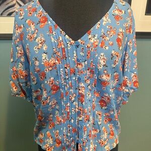 Lucky Brand Orange Flutter Sleeve Blouse with Tie Front Size XS
